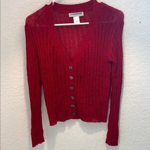 Cotton Emporium Red Button-Up Cardigan